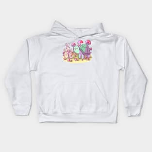 Cute bunnies and turtle with mushrooms Kids Hoodie